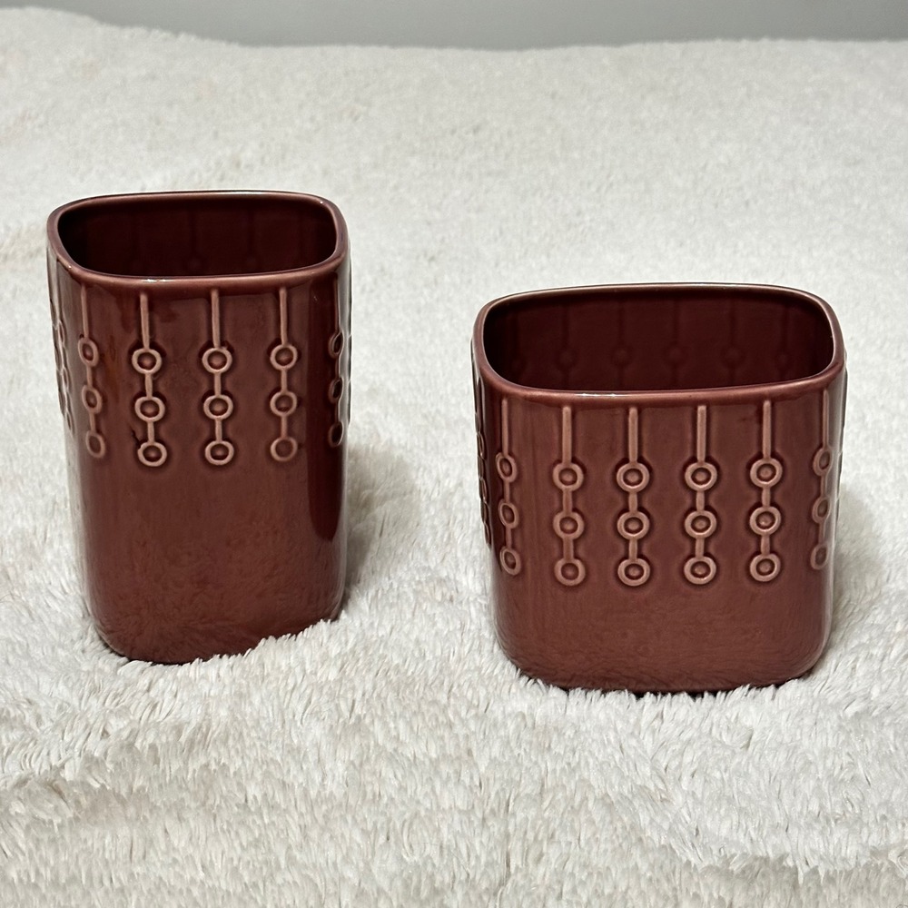 IKEA Garsam Ceramic Vase/Planter St  Mauve Excellent Embossed Geometric MCM Boho